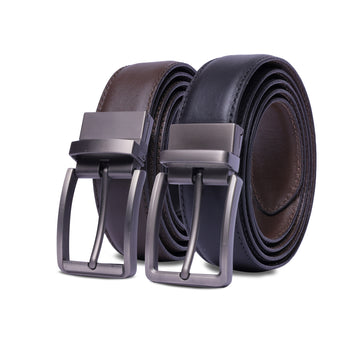 Men’s Reversible Leather Belt – 2-in-1 Black & Brown Genuine Leather Dress Belt for Formal & Casual Wear