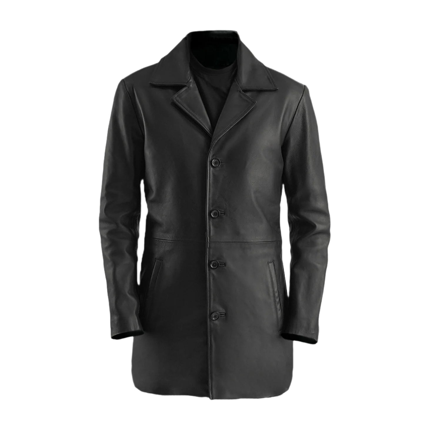 Men's Black Leather Blazer Coat