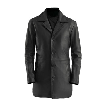 Men's Black Leather Blazer Coat
