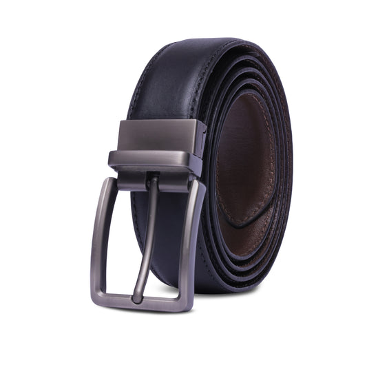 Men’s Reversible Leather Belt – 2-in-1 Black & Coffee Genuine Leather Dress Belt for Formal & Casual Wear