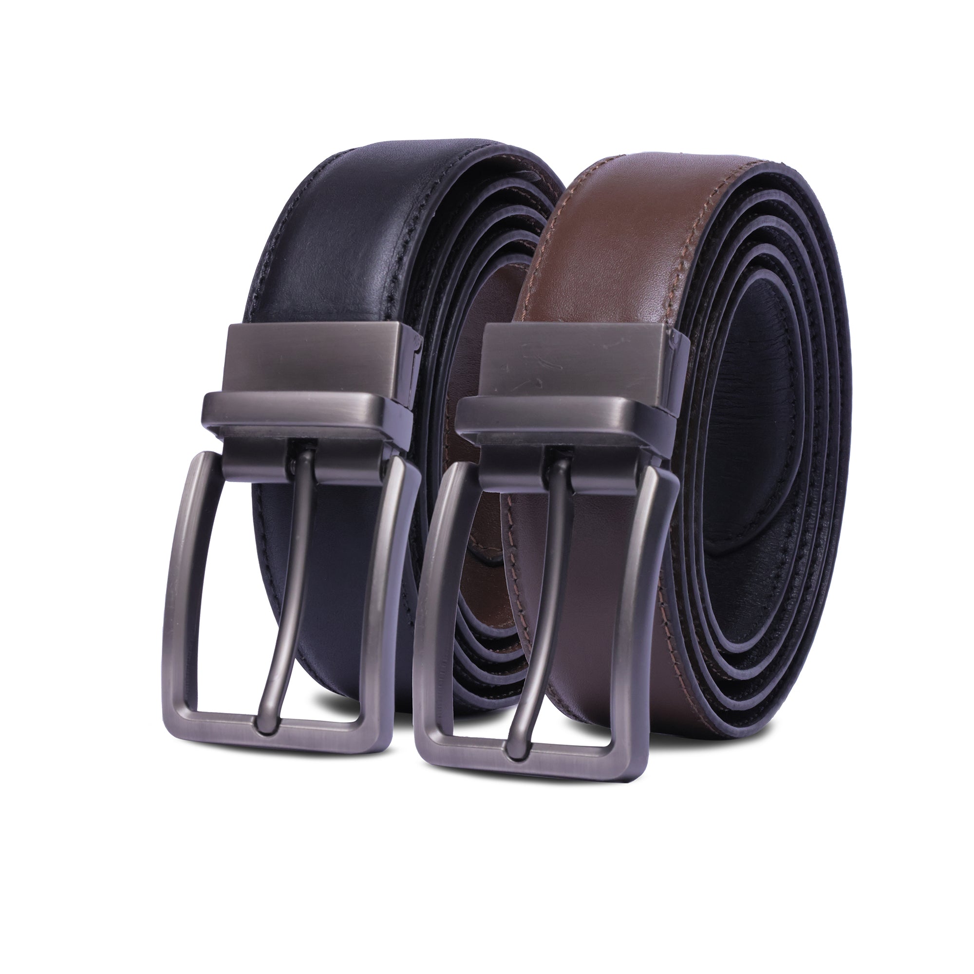 Men’s Reversible Leather Belt – 2-in-1 Black & Coffee Genuine Leather Dress Belt for Formal & Casual Wear