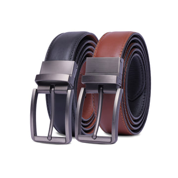 Men’s Reversible Leather Belt – 2-in-1 Black & Tan Genuine Leather Dress Belt for Formal & Casual Wear