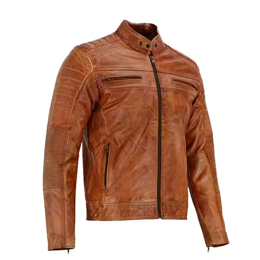 Stand Collar Leather Jacket for Men’s