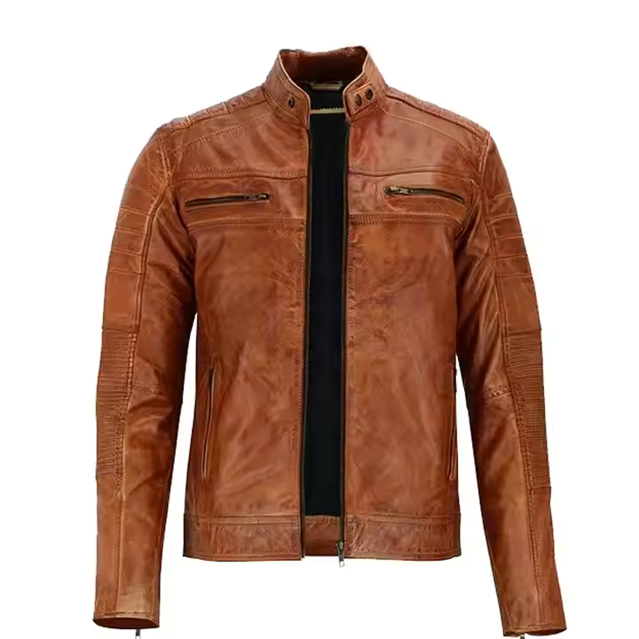 Stand Collar Leather Jacket for Men’s